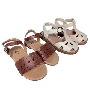 Toddler Girls Sandals Lot 2 Pairs Gap Old Navy Brown Neutral Tan Cream Size 6